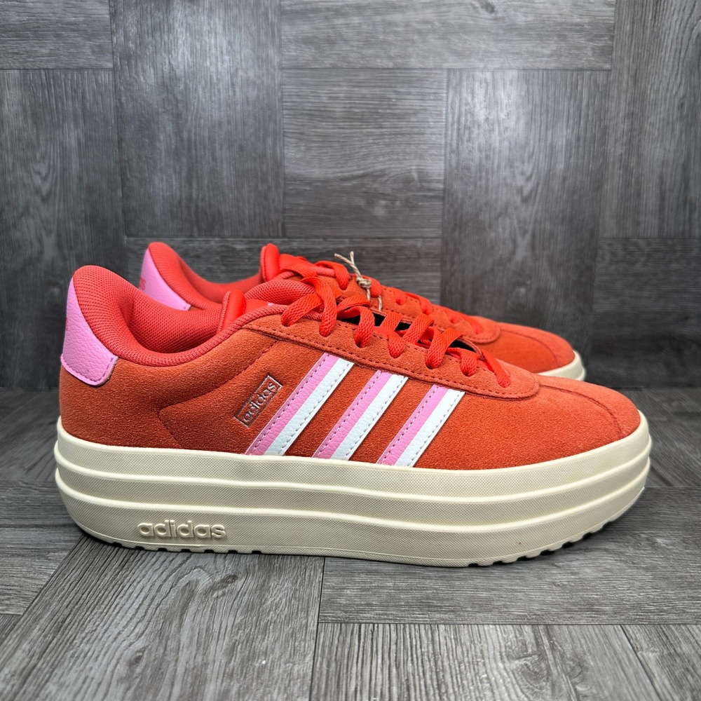 Adidas VL Court Bold Women 5.5 Orange Suede Pink Platform Sneakers NEW JI1786